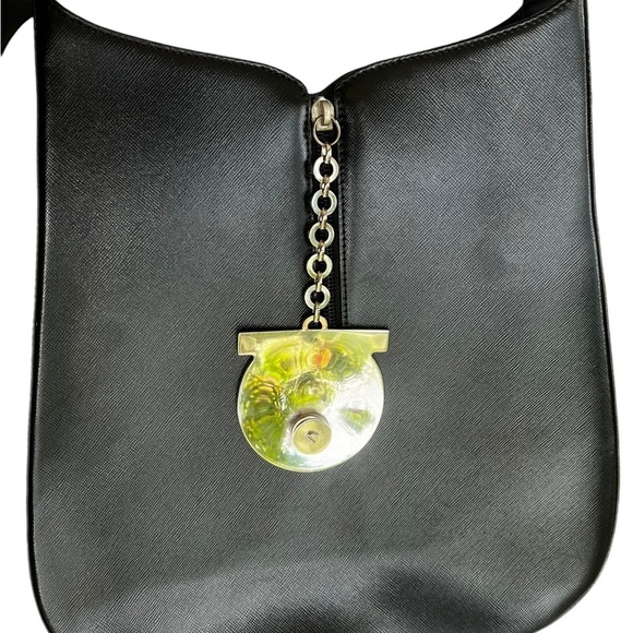 Black Ferragamo with Shiny Silver Drop